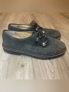 Black Nubuck Lace-Up Flats